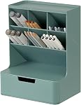 Blue Ginkgo Compact Desk Organizer – Small 5-Compartment, Half Drawer Storage – Pen Holder, Stationery Organizer for Desktop, Vanity, Shelf (Made in Korea, Blue)