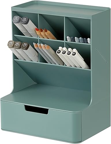 BLUE GINKGO Hive - Organizador de escritorio, 6 compartimentos verticales, almacenamiento de cajón completo, soporte para bolígrafos, almacenamiento