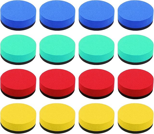 Cinvo 16 Pack Mini Dry Erase Erasers Magnetic Whiteboard Erasers Chalkboard Cleaners Dry Erasers Wiper for Classroom Student Teacher Back to School Supplies Office and Home Use(4 Colors, 2 x 2 Inch)