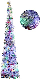 Orgrimmar 5FT Artificial Christmas Tree Pop Up Christmas Tree Tinsel Coastal Pencil Tree with 100 Multi-Color LED Lights f...