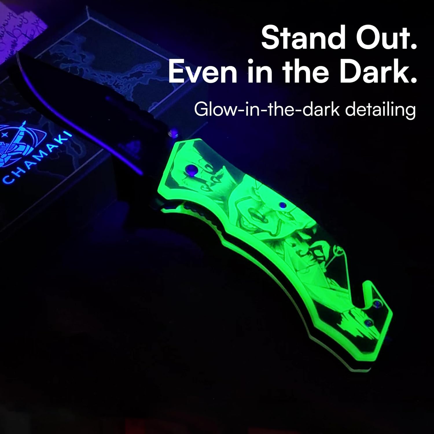 Rescue Pocket Knife – Manual Folding Knife Glow in the Dark Handle with Glass Breaker, Seatbelt Cutter, Stainless Steel Blade EDC for Emergency, Camping & Outdoor Use