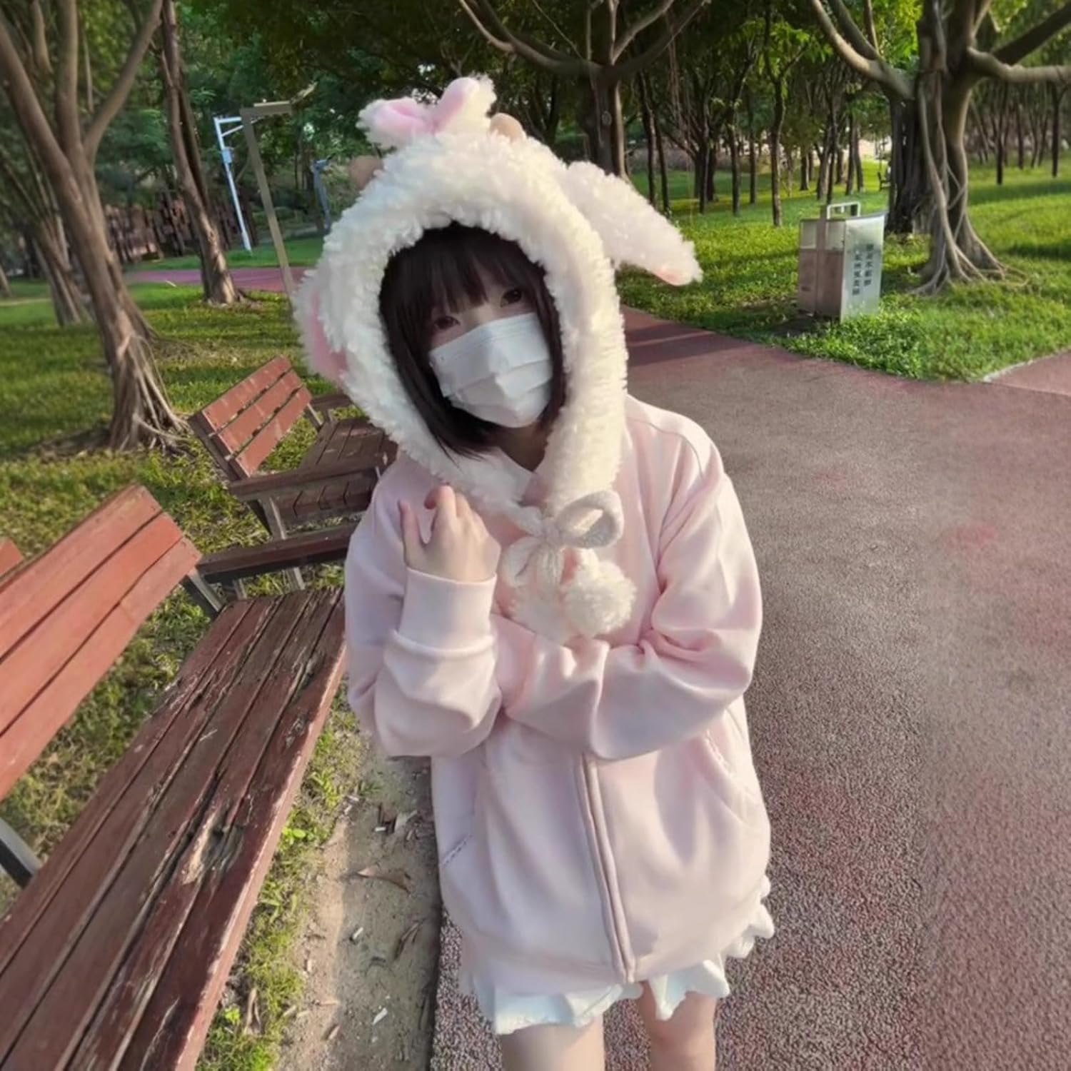 Y2K Jojifuku Cutecore Kawaii Zip Up Hoodie Fall Jacket Cute Stripes Hoodies Outerwear Jackets Coats Winter Women