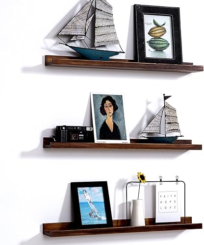 AZSKY Estantes flotantes de 24 pulgadas, estante de pared de madera rústica, estantes flotantes de nogal oscuro profundo, un juego de 3 estantes