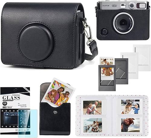 Fuji Instax EVO - Funda para cámara con mini bolsa para fotos, álbum, marcos, protector de pantalla, kit de accesorios - negro vintage