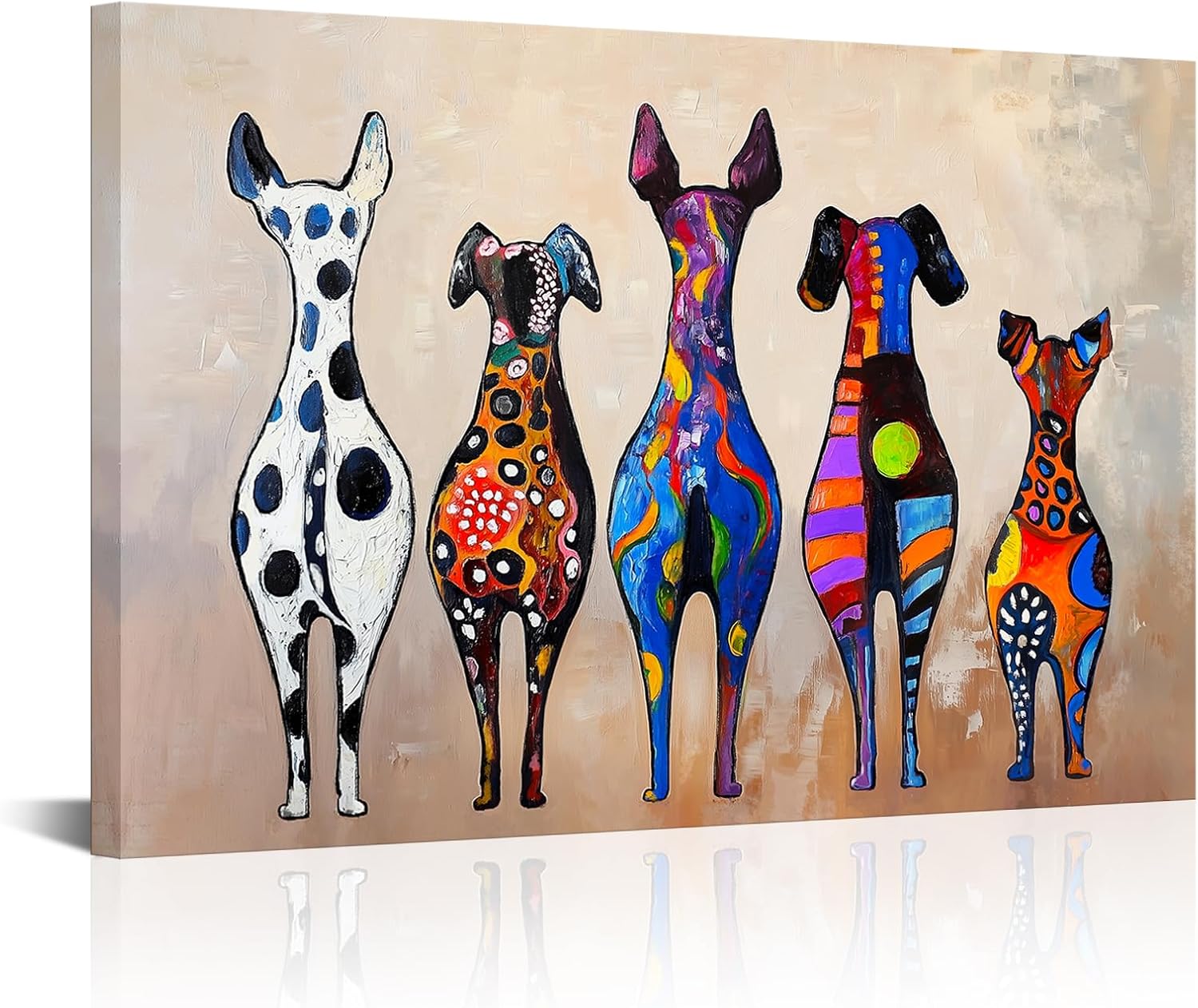 AoArtWZ Dogs Canvas Wall Art Colorful Abstract Funny Animal Painting Print Artwork for Living Room Bedroom Home Decor Framed 24" x 36"