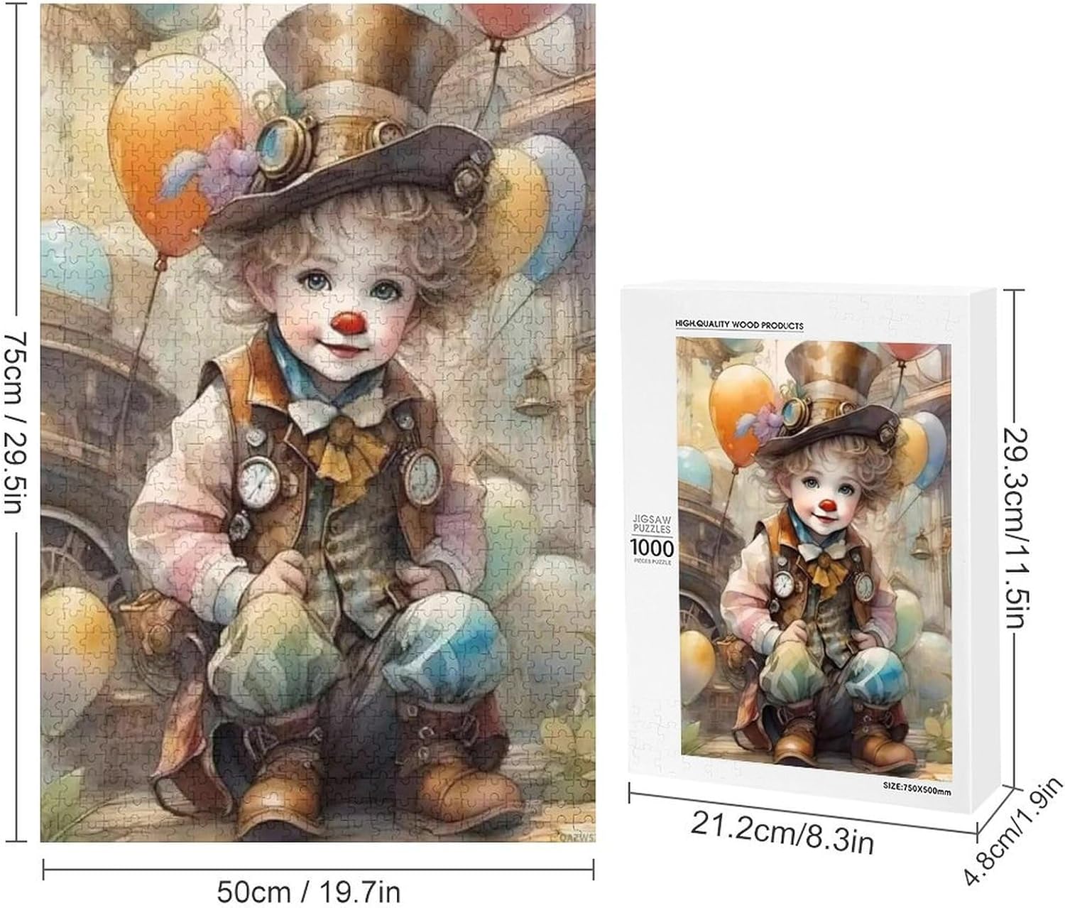 Puzzles for Adults 1000 Pieces - Clown Boy Clown Funny Puzzles Poster Family Reunion Puzzle, Toys for Boys and Girl