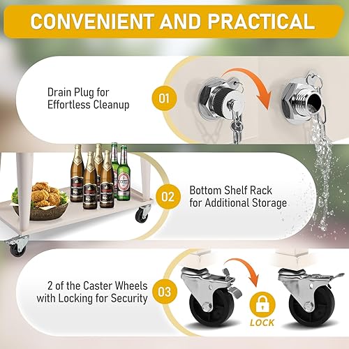 Miniatura 4 de Outvita Baúl de hielo rodante de 80 cuartos de galón, enfriador de bebidas portátil con lavabo, bandeja de almacenamiento inferior y abridor de