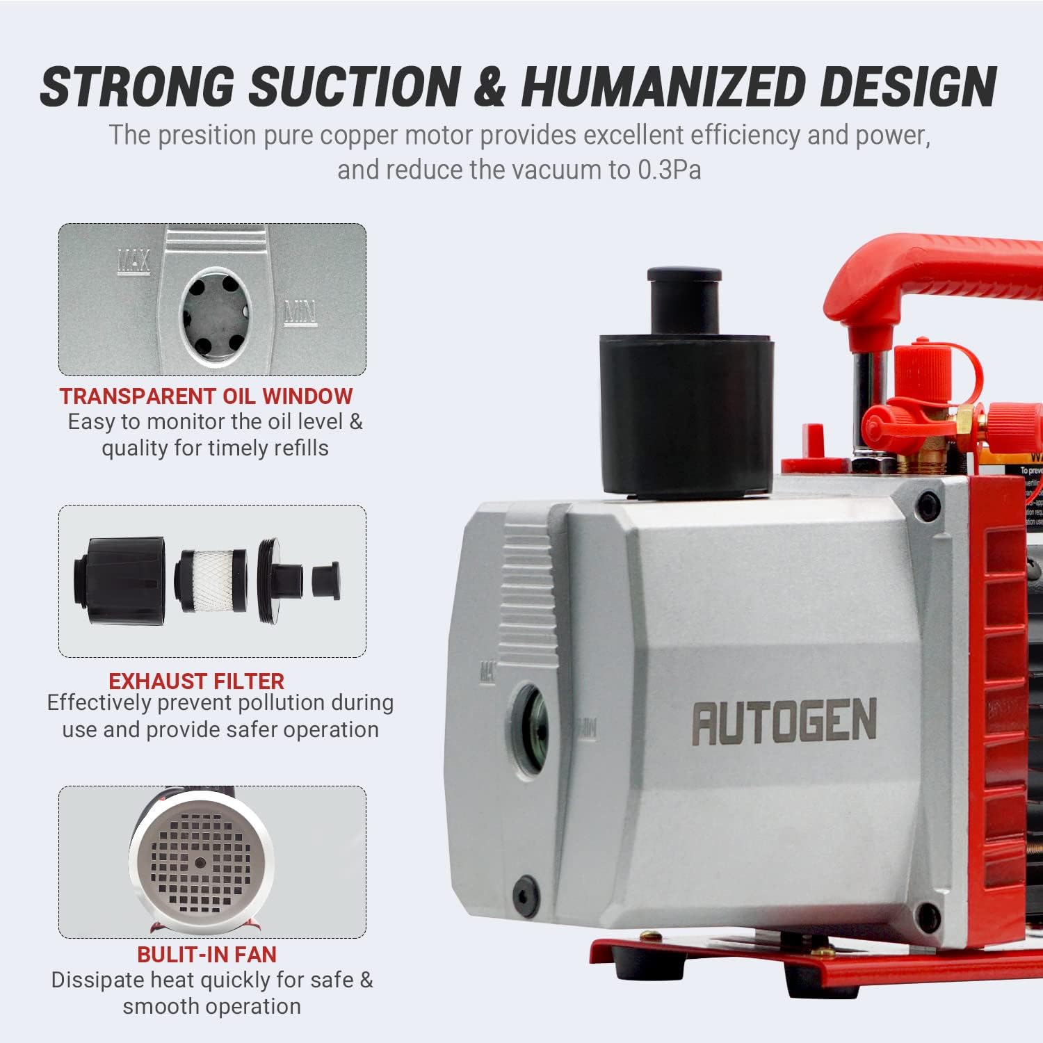 AUTOGEN 2-Stage Air Vacuum Pump 7CFM 0.3 Pa for HVAC/Auto AC Refrigerant Recharging, Degassing Wine, Milking Cow, Food Processing : Automotive