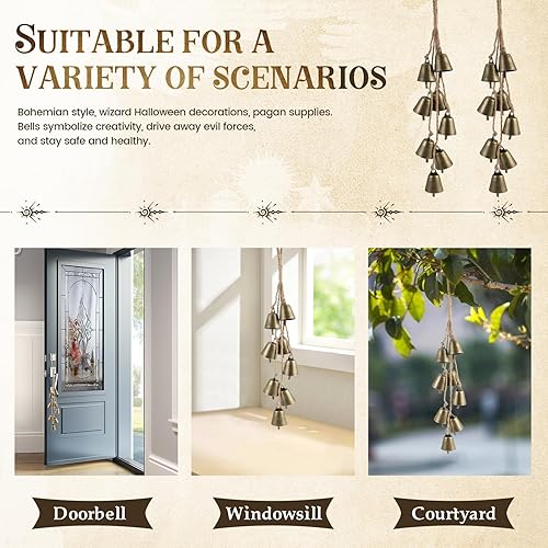 Miniatura 6 de Paquete de 2 campanas de bruja para protección de perilla de puerta, campanas colgantes para perilla de puerta, campanas de brujas, campanas