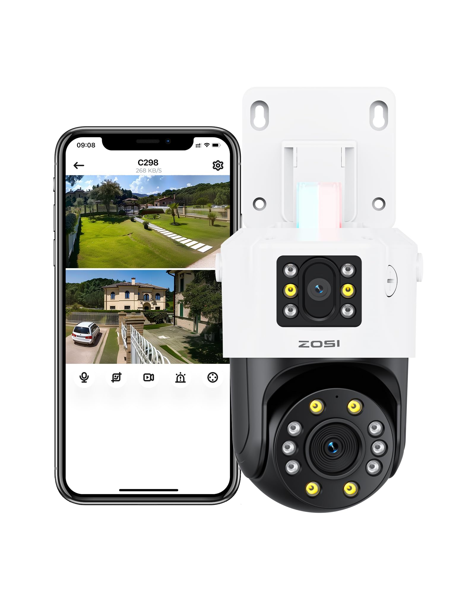 ZOSI 4MP+4MP PoE Dual-Linse Überwachungskamera, KI Personenerkennung