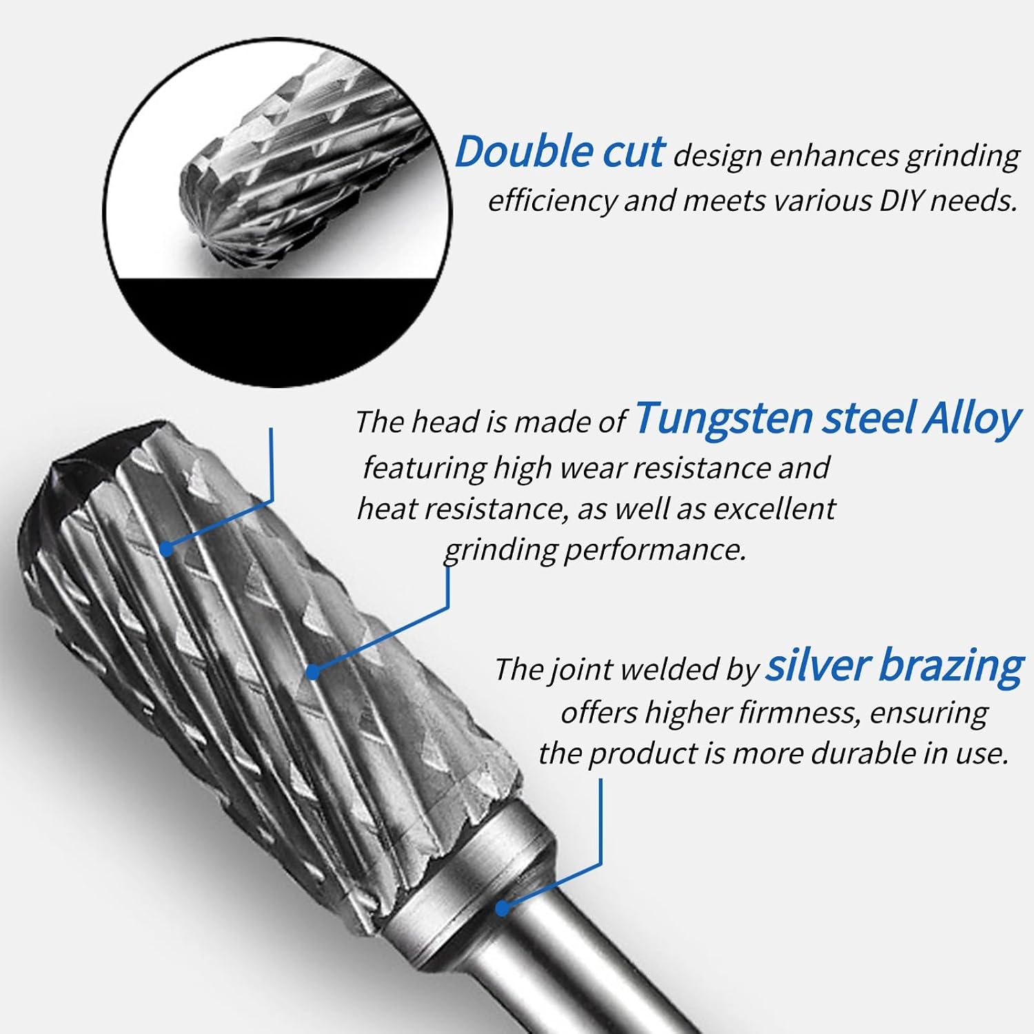 Carbide Burr Set, 1/8" Shank, 1/4" Head, 10 PCS, Die Grinder Bit