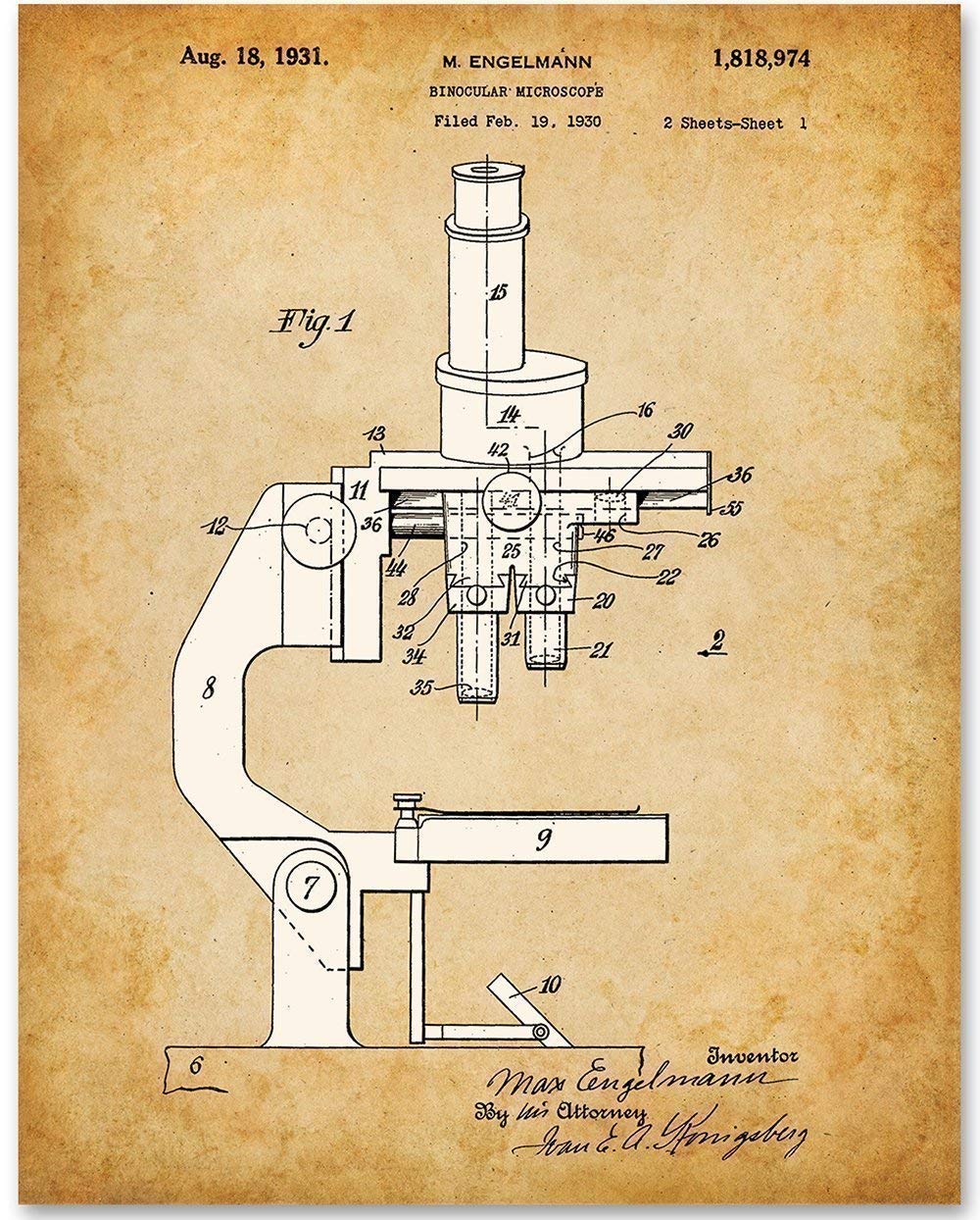 Compound Microscope Patent Print Wall Decor, Scientist or