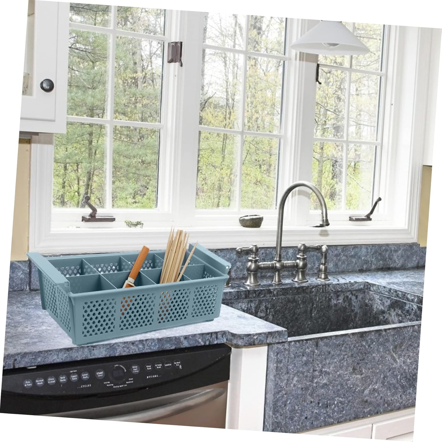 Gadpiparty 8grid Compartment Dishwasher Drain Basket Cutlery Holder for Plates Utensils Design for Kitchen Organization Gray Household Storage