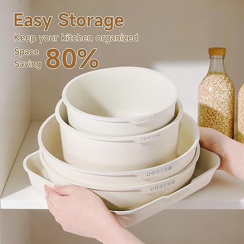 Miniatura 3 de JEETEE Juego de 25 ollas y sartenes antiadherentes, juego de utensilios de cocina con mango desmontable, cocina de inducción y camping en