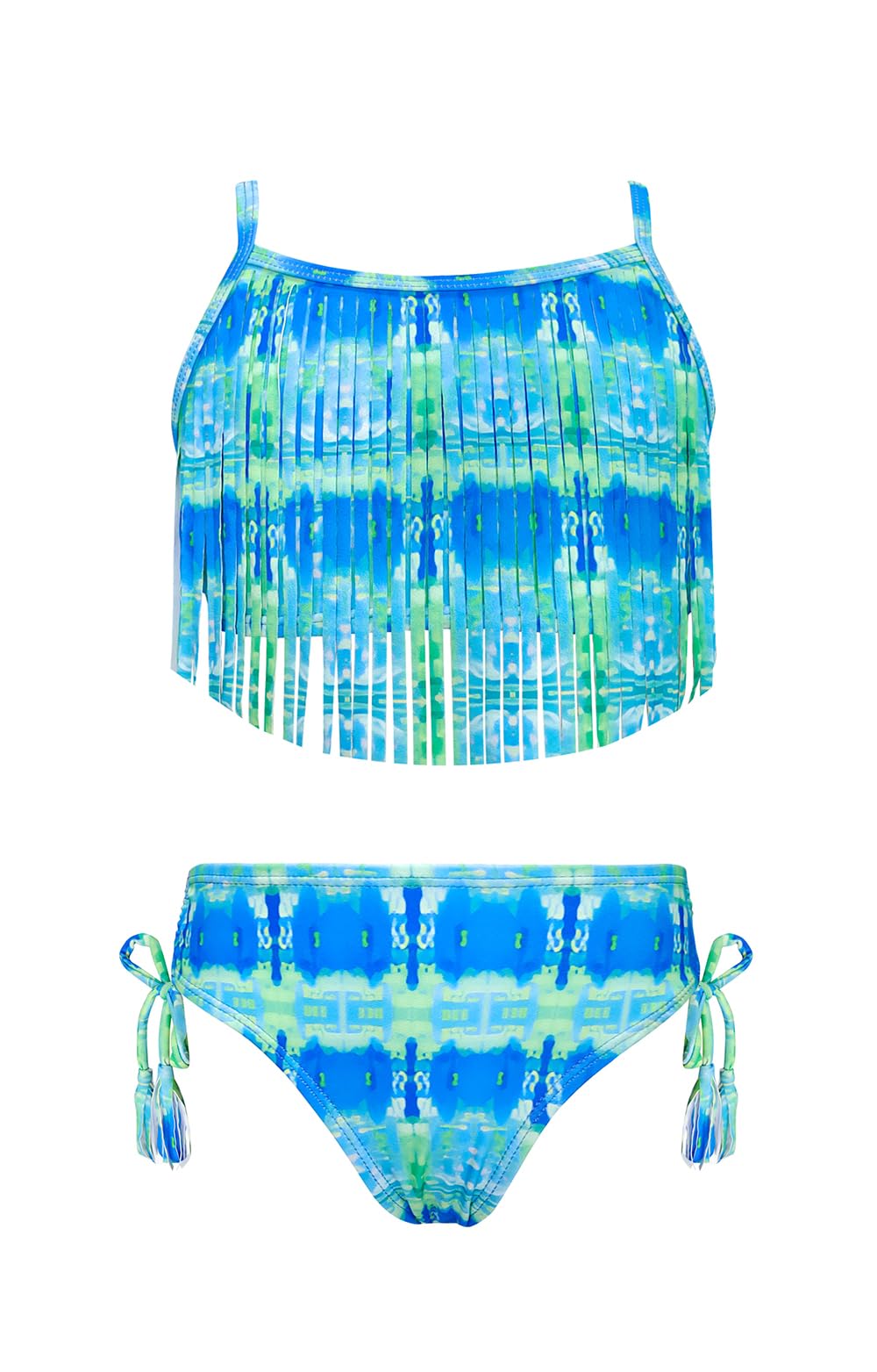 SHEKINI Traje de Baño de Dos Piezas para Niñas Elegante Estampado Retro Ajustable Tassel Top de Bikini Set con Triángulo Bikini Bottom Ropa de Playa para 6-14 años