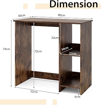 COSTWAY Small Compact Computer Study Desk (Brown, 80 x 40 x 74cm)