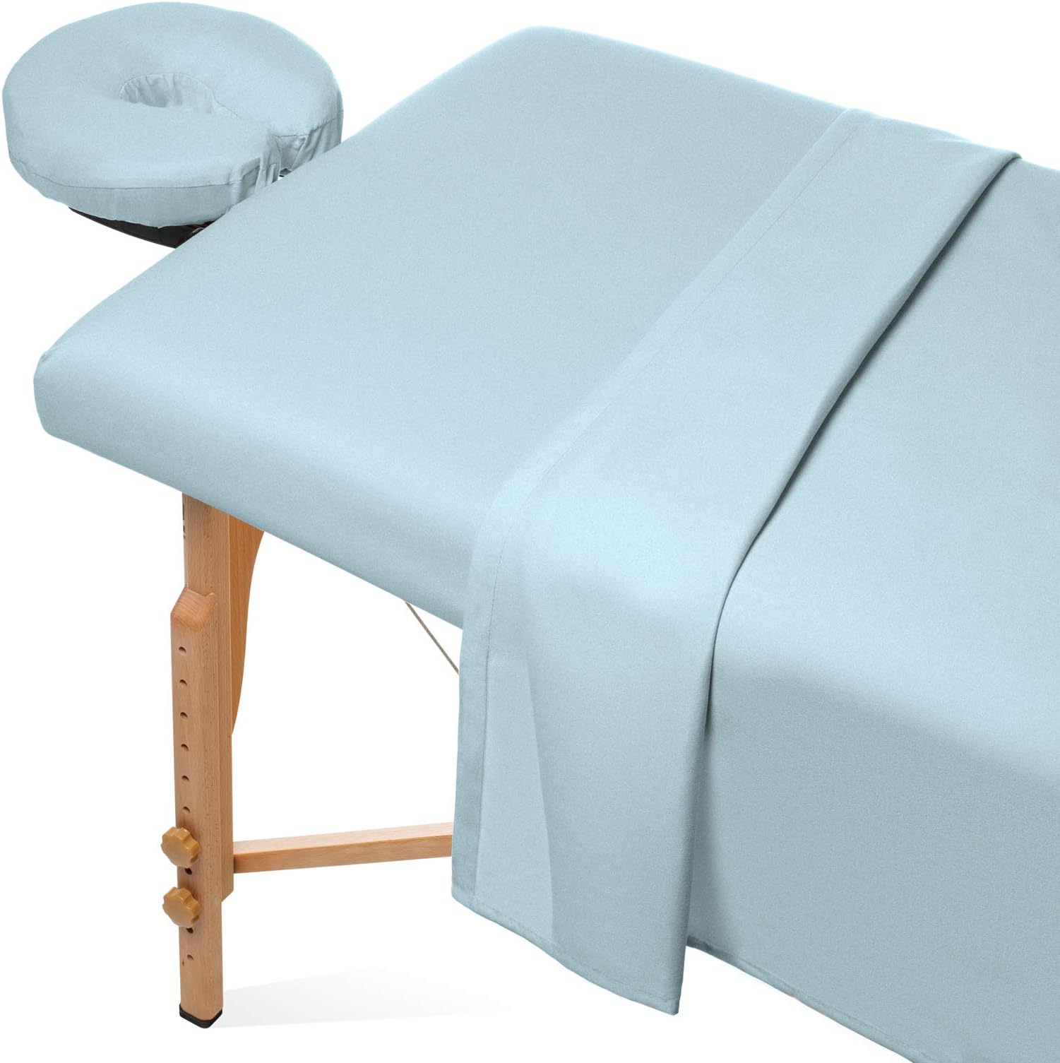 Saloniture 3-Piece Flannel Massage Table Sheet Set - Soft Cotton Facial Bed Cover - Includes Flat and Fitted Sheets with Face Cradle Cover - Blue