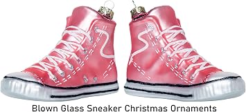 Set of 2 High Top Sneaker Shoe Blown Glass Ornaments for Christmas Tree