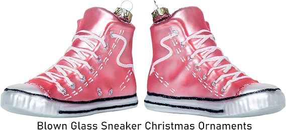 Set of 2 High Top Sneaker Shoe Blown Glass Ornaments for Christmas Tree