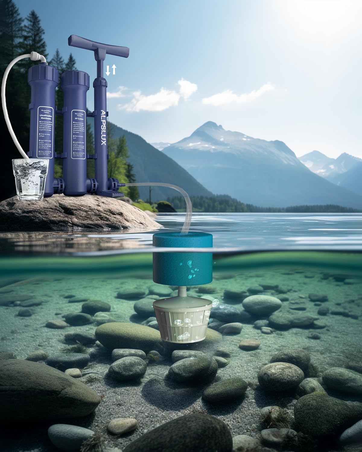 Water Filter Camping Essentials Survival Kit Survival Gear Portable Hand Pump 3-Stage Water Filtration System Filter for Emergency, Drinking, Hiking, Travel Team