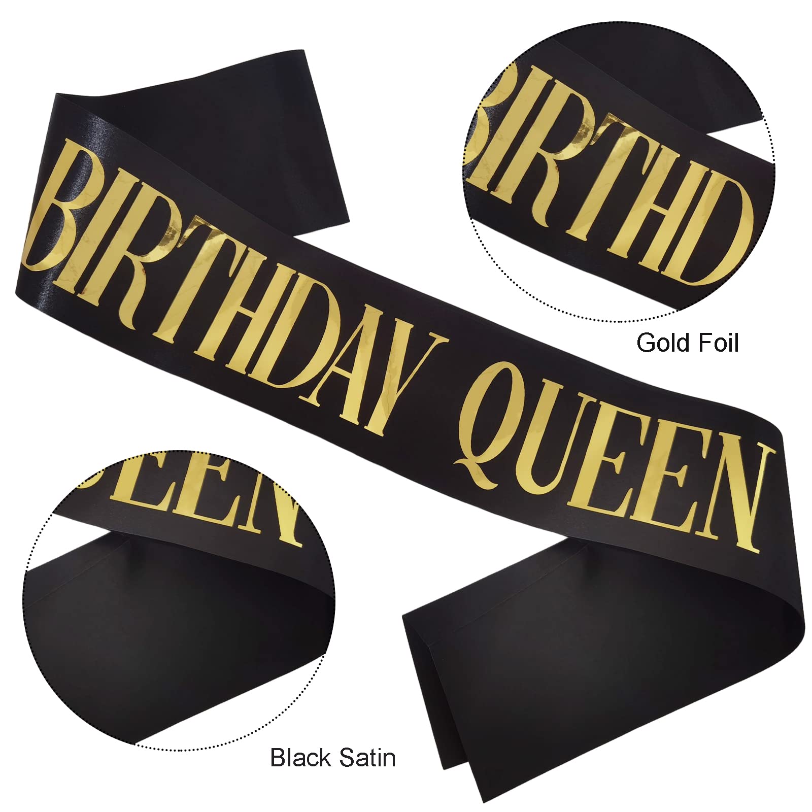 Geburtstagsschärpe „Birthday Queen“ – Blaugrün Mit Schwarzem Glitzertext, 80 Cm Lang, Inkl. Anstecknadel