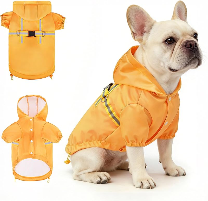 Capa de chuva impermeável para cães com capuz e peitoral integrado BEAUTYZOO – tamanho médio
