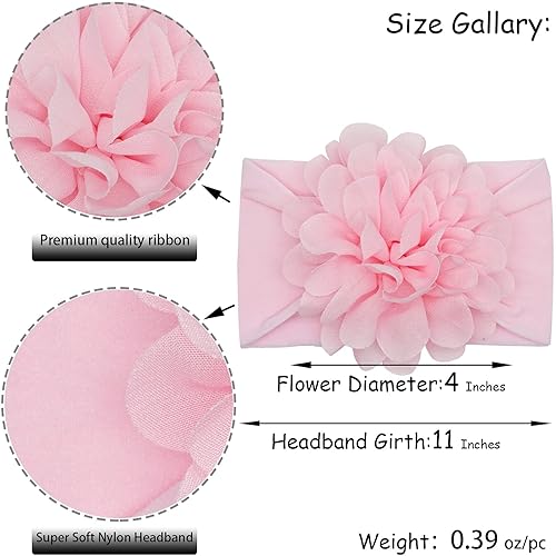 Miniatura 3 de JOYOYO Diademas de 20 colores para bebés y niñas, diademas de gasa con flores, lazos para el pelo de 4.5 pulgadas, diademas de nailon de elastano