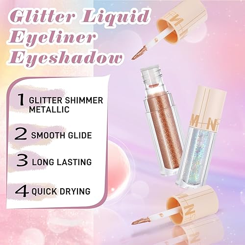 Miniatura 3 de Lucoss 5 unidades de sombra de ojos líquida con purpurina, sombra de ojos metálica brillante, maquillaje coreano de larga duración, sombra de ojos