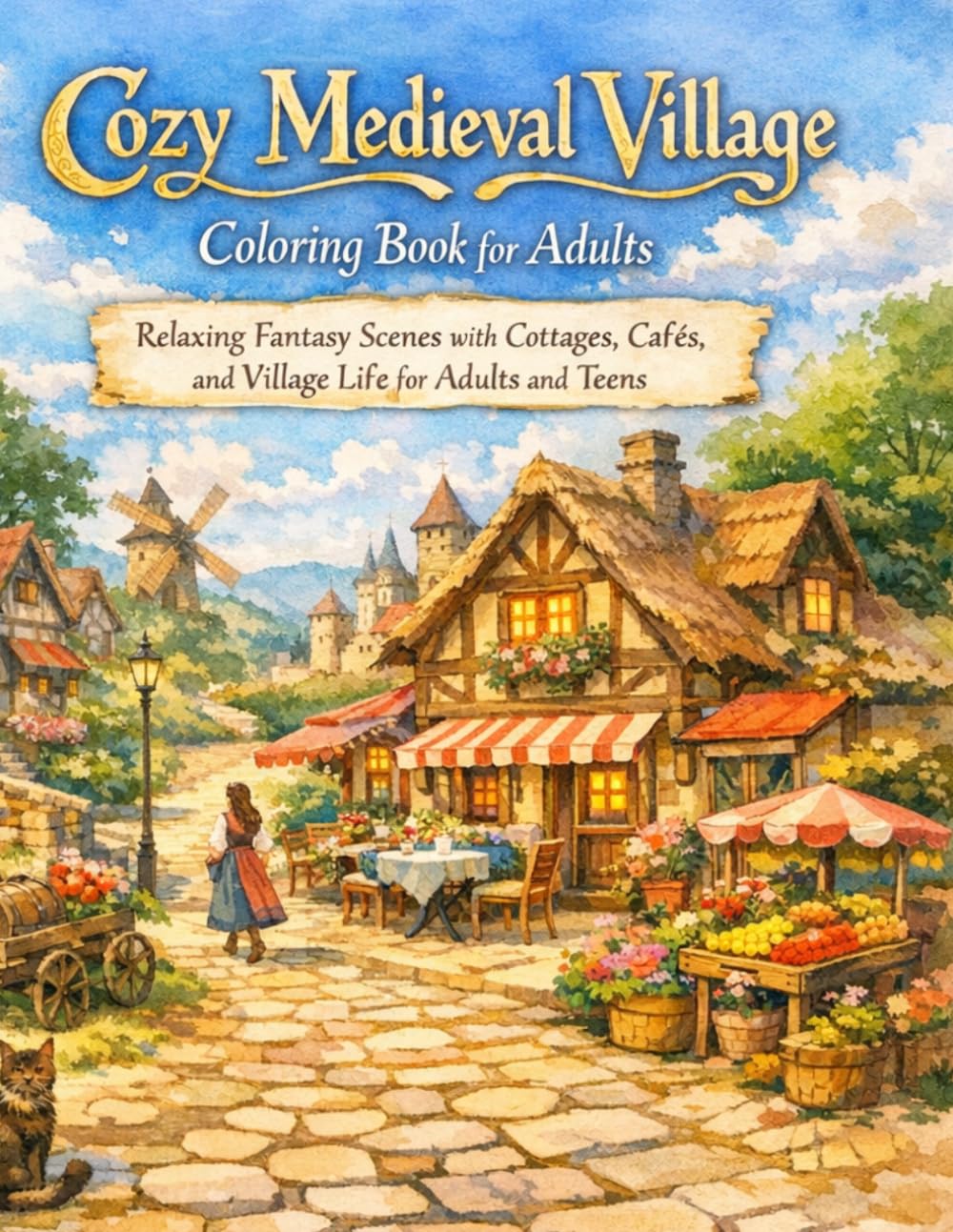 Cozy Medieval Village Coloring Book for Adults: Relaxing Fantasy Scenes with Cottages, Cafés, and Village Life for Adults and Teens