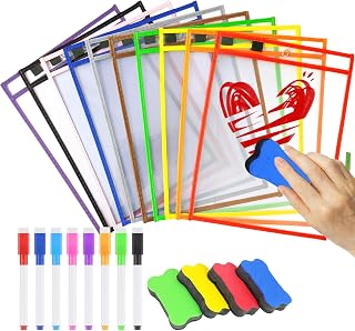 10 Pcs Dry Erase Pockets a4 Teacher Supplies Dry Wipe Pockets a4 Scribble Reusable Dry Erase Pockets with Wipeable Pens Dry Erase Mat Classroom Essentials for Teachers Classroom School Supplies