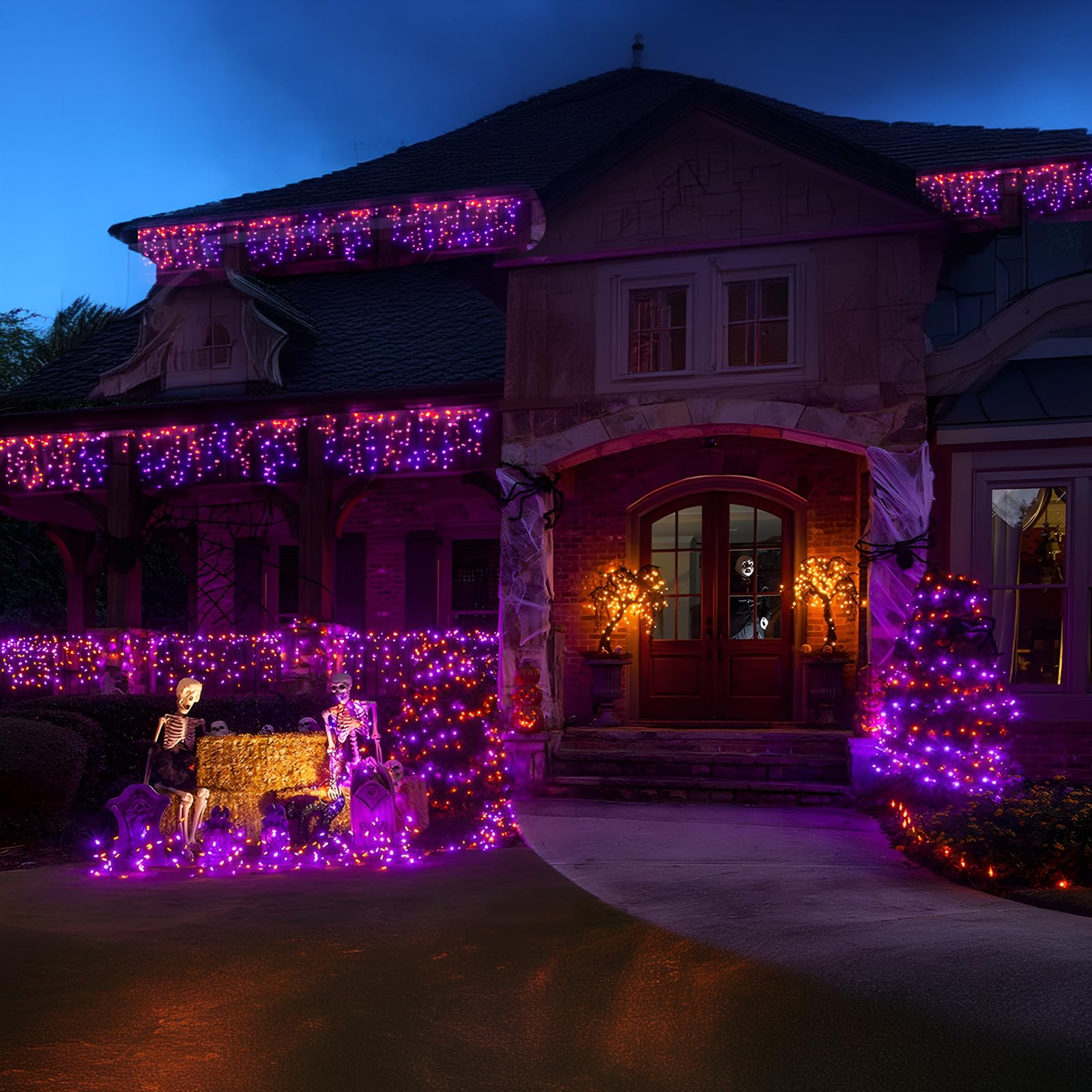 HAILI XMGQ 300 luci LED per Halloween, 300 m, per esterni, con 8 modalità di illuminazione, per Halloween, albero, feste, patio, decorazione della casa (viola arancione)