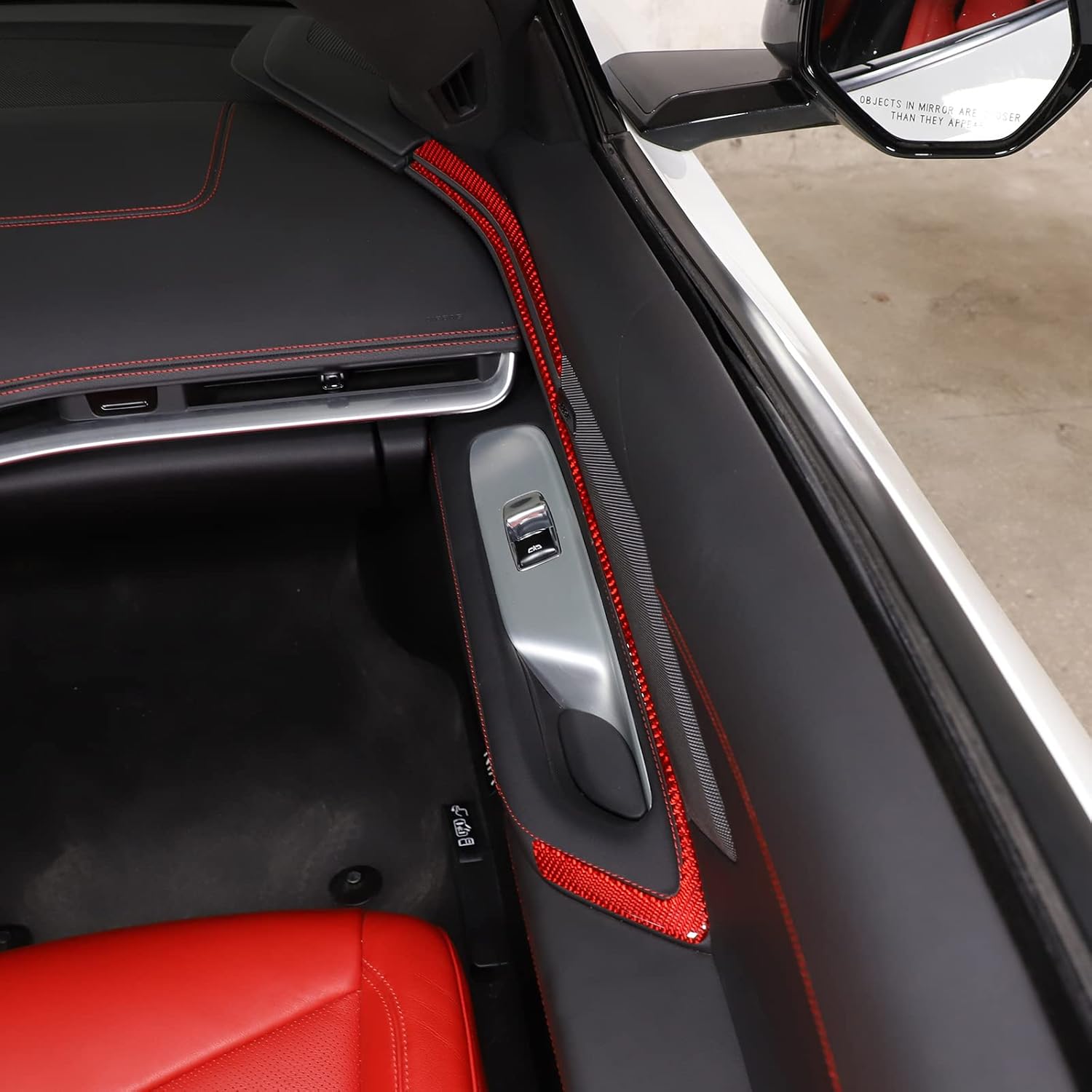 Daeiclru Real Carbon Fiber Car Interior Door Panel Trim Strip Compatible with Chevrolet Corvette C8 Stingray 2020-2023, Inner Door Panel Decorative Accessories (Red)