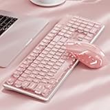 V3 Wireless Keyboard and Mouse with Single Backlit, Metal Panel, Bluetooth/2.4G Rechargeable Computer Keyboard and Mouse Combo Silent Lighted Full Size Cute Keyboards-Pink