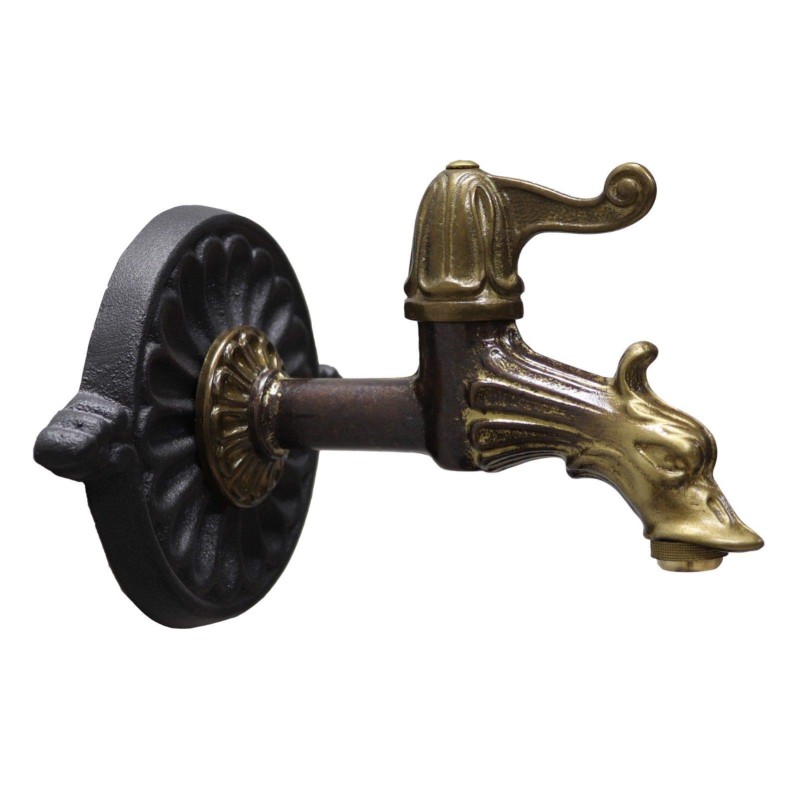 Fonderia Bongiovanni Fuente de pared de jardín | Modelo Kit Liberty | con grifo y sifón de latón bruñido | para casa jardín | terraza | Fuente de jardín exterior | Color antracita