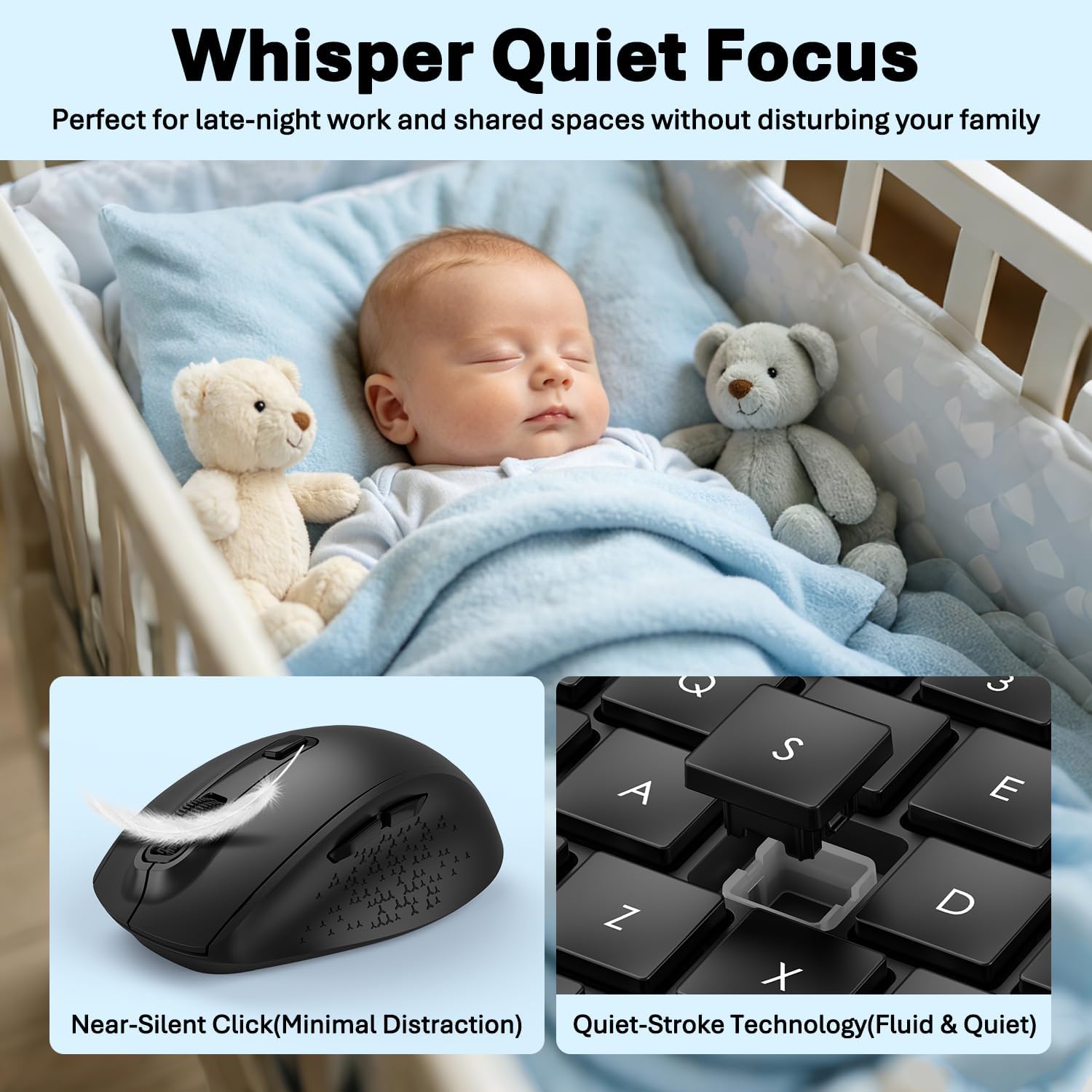 Wireless Keyboard and Mouse Combo, Full-Size Ergonomic Computer Set with Palm Rest, Lag-Free 2.4G USB Cordless Quiet Typing, Silent Click, Auto-Sleep for PC, Mac, Laptop, Windows (Black)