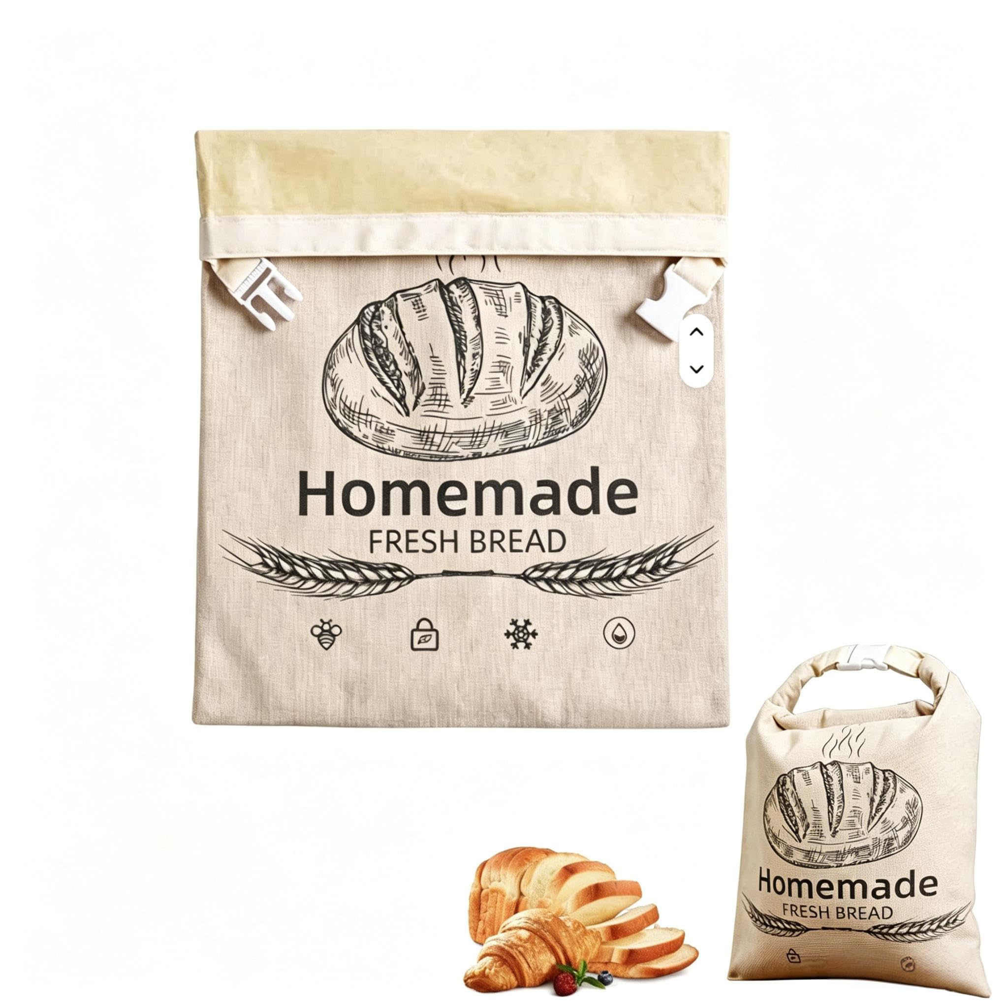 Brotbeutel Leinen, 32x43 cm Bienenwachs Brotbeutel mit Natürlichem Bienenwachs Schnallverschluss Wiederverwendbar Brotaufbewahrung Frischhalten für Brot Frischhalten Sauerteig Backwaren