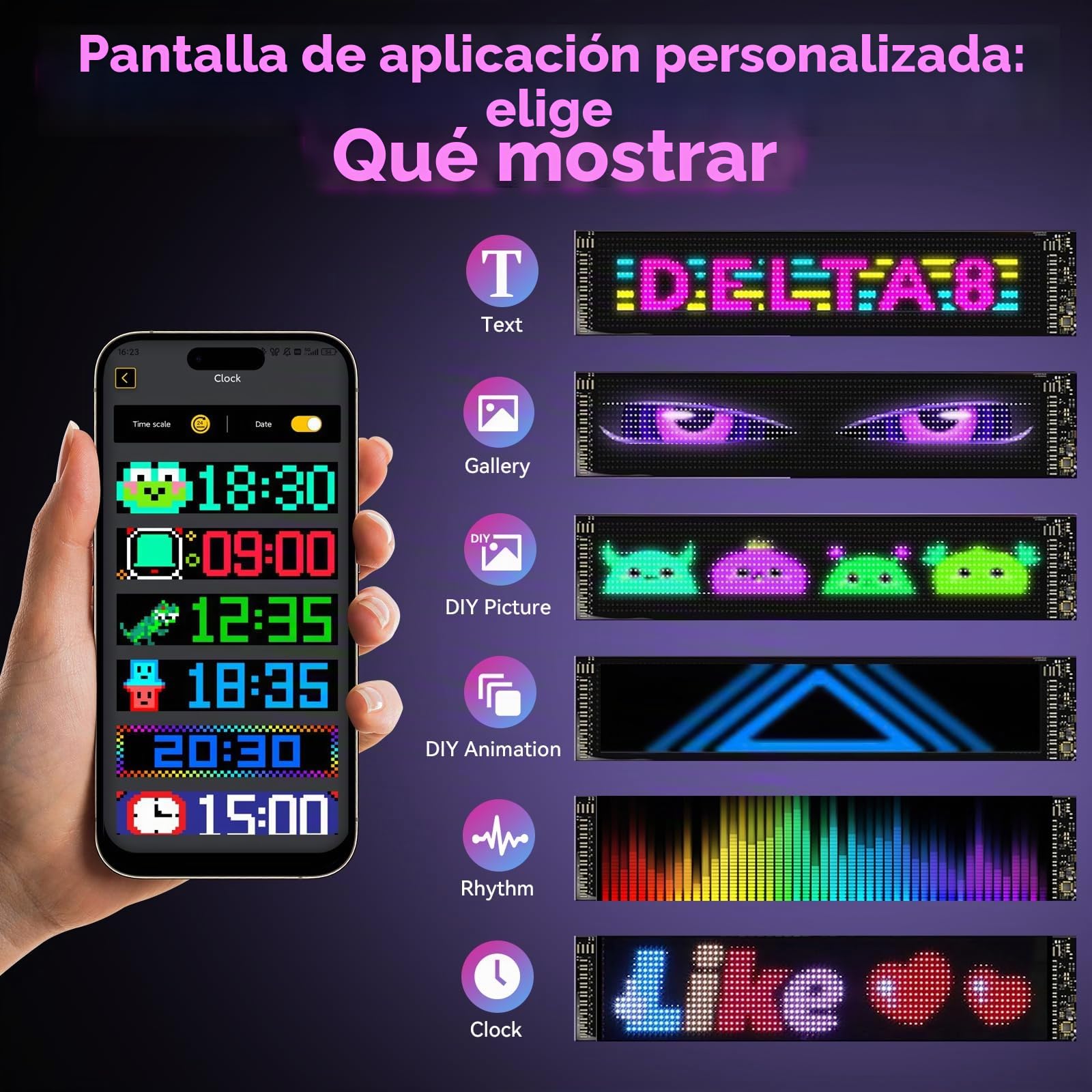 2 PCS Ojos LED para Camión (12 x 60 cm), Ojos Led para Coche con App y Control Remoto, Pantalla LED Programable, Devil Eyes para Coche, Diseño Dinámico DIY