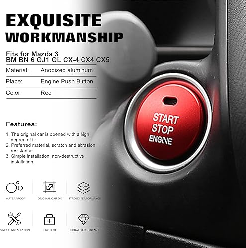 Miniatura 5 de Xotic Tech - Botón de aluminio para arranque del motor sin llave, cubierta de interruptor de encendido de alimentación, decoración de calcomanía,