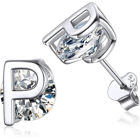 ChicSilver Small Initial Stud Earrings for Women, 925 Sterling Silver Cubic Zirconia Letter Earrings Hypoallergenic