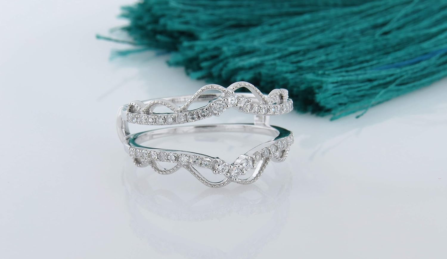 Dazzlingrock Collection 0.33 Ctw Round White Natural Diamond Double Chevron Enhancer Guard Wedding Ring for Women in 925 Sterling Silver