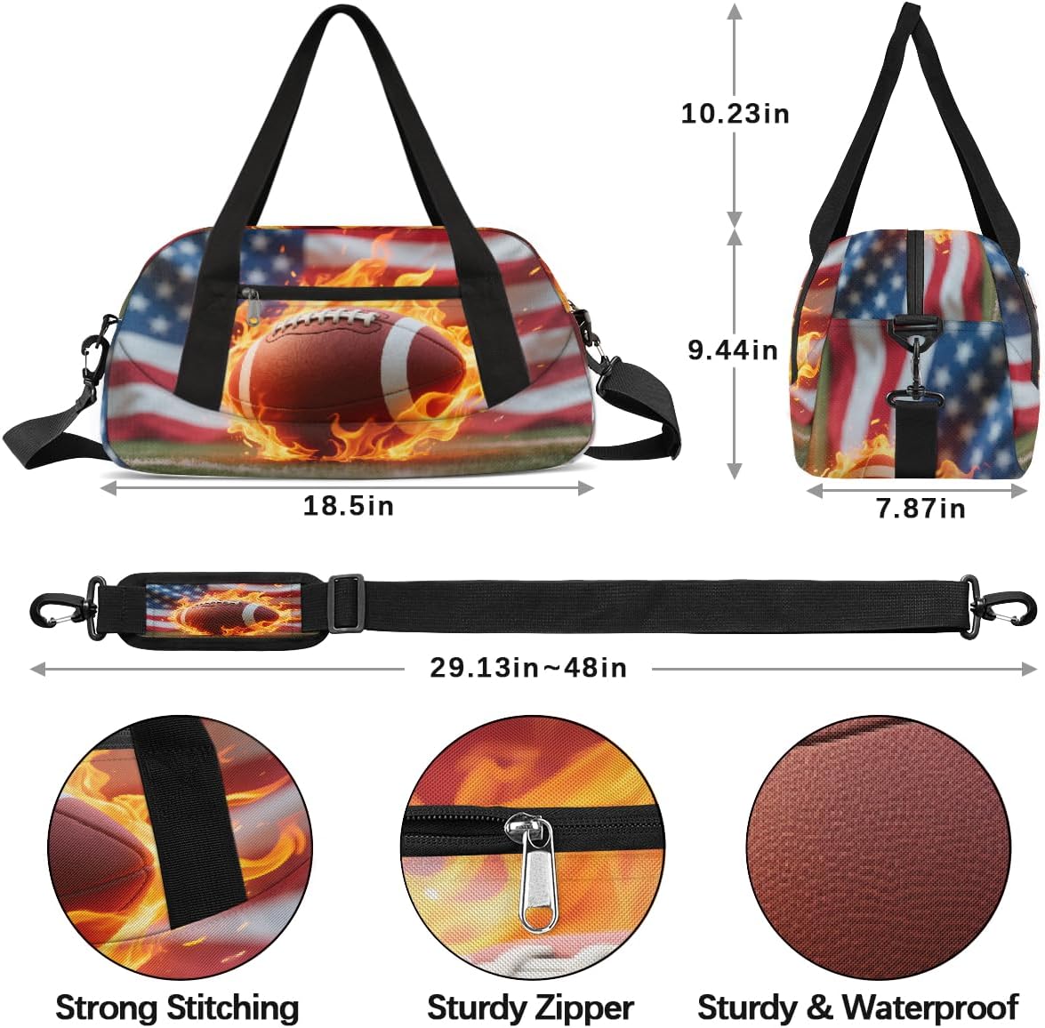 Usa Football Duffel Bag for Kids Overnighter Small Duffle Bags for Boys & Girls, Sleepovers and Travel Duffel Bag for Kids, Carry-On Size & Ideal for School Practice or Sport Gym Bags