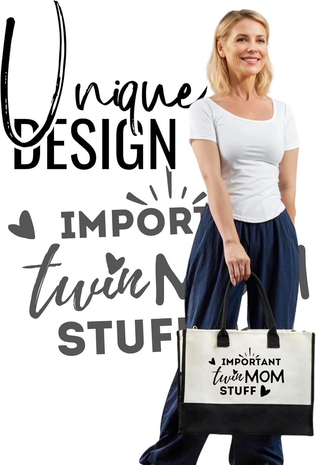 InnoBeta Twin Mom Gifts Canvas Tote Bag, with Top Zipper Closure and Shoulder Strap for Birthday, Mother's Day, Christmas - Image 2