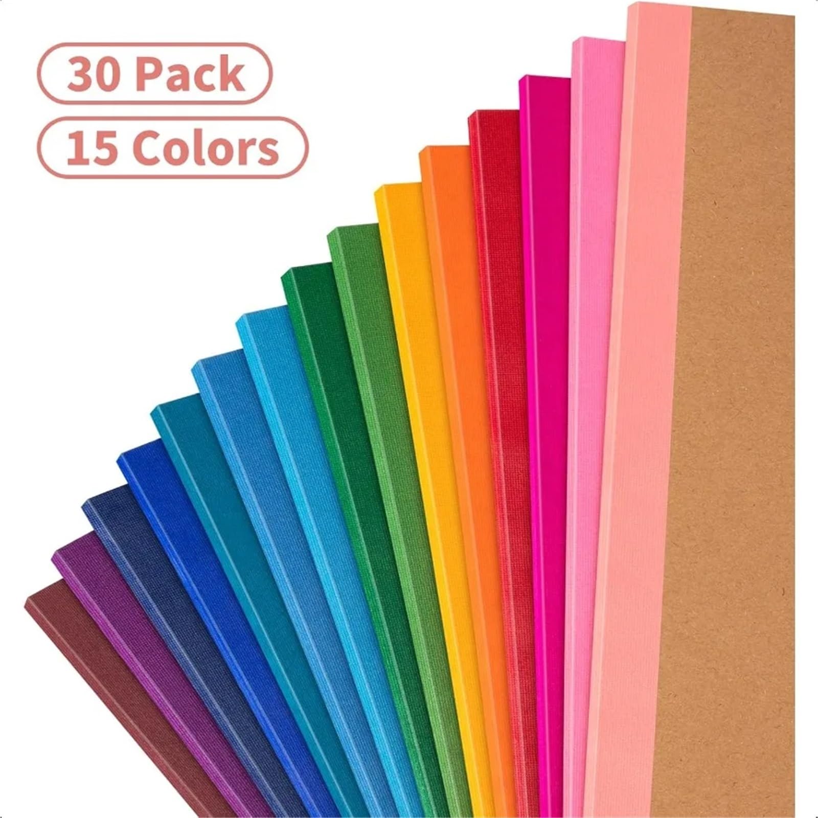 Quaderni a righe, confezione da 30 quaderni per composizione, formato A5, a righe, copertina in carta kraft con dorso arcobaleno, 8,3 x 5, 15 colori, 6
