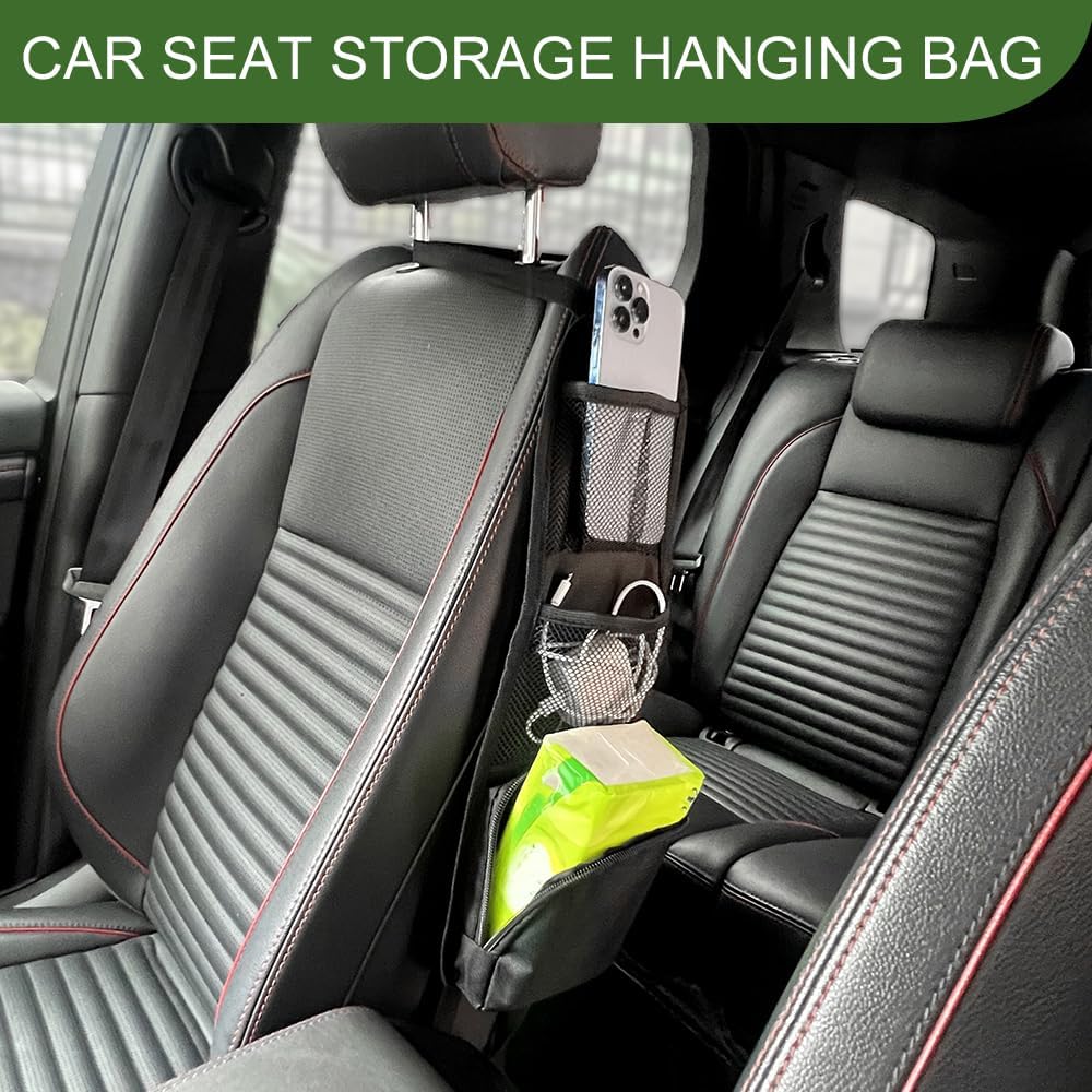 Car Seat Side Organizer, Car Storage, Auto Seat Storage Hanging Bag for Drink Glasses Phone Wallet, Auto Accessories Multifunctional Automotive Mesh Net Pocket for SUV RV Truck (1PCS) image 4