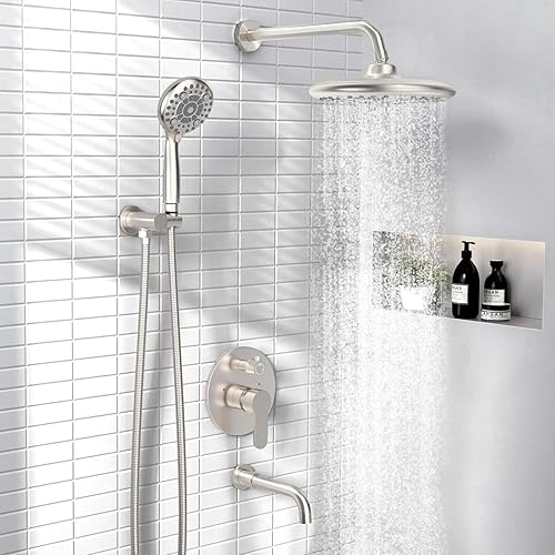 Miniatura 2 de SR SUN RISE Juego de grifo de bañera y ducha de 10 pulgadas, sistema de ducha montado en la pared con boquilla de bañera, cabezal de ducha de lluvia