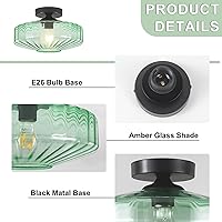Vista 7 de Semi Flush Mount Ceiling Light, 11.8" Vintage Green Glass Ceiling Lights, 1-Light Mid Century Modern Drum Close to Ceiling Light Fixtures for