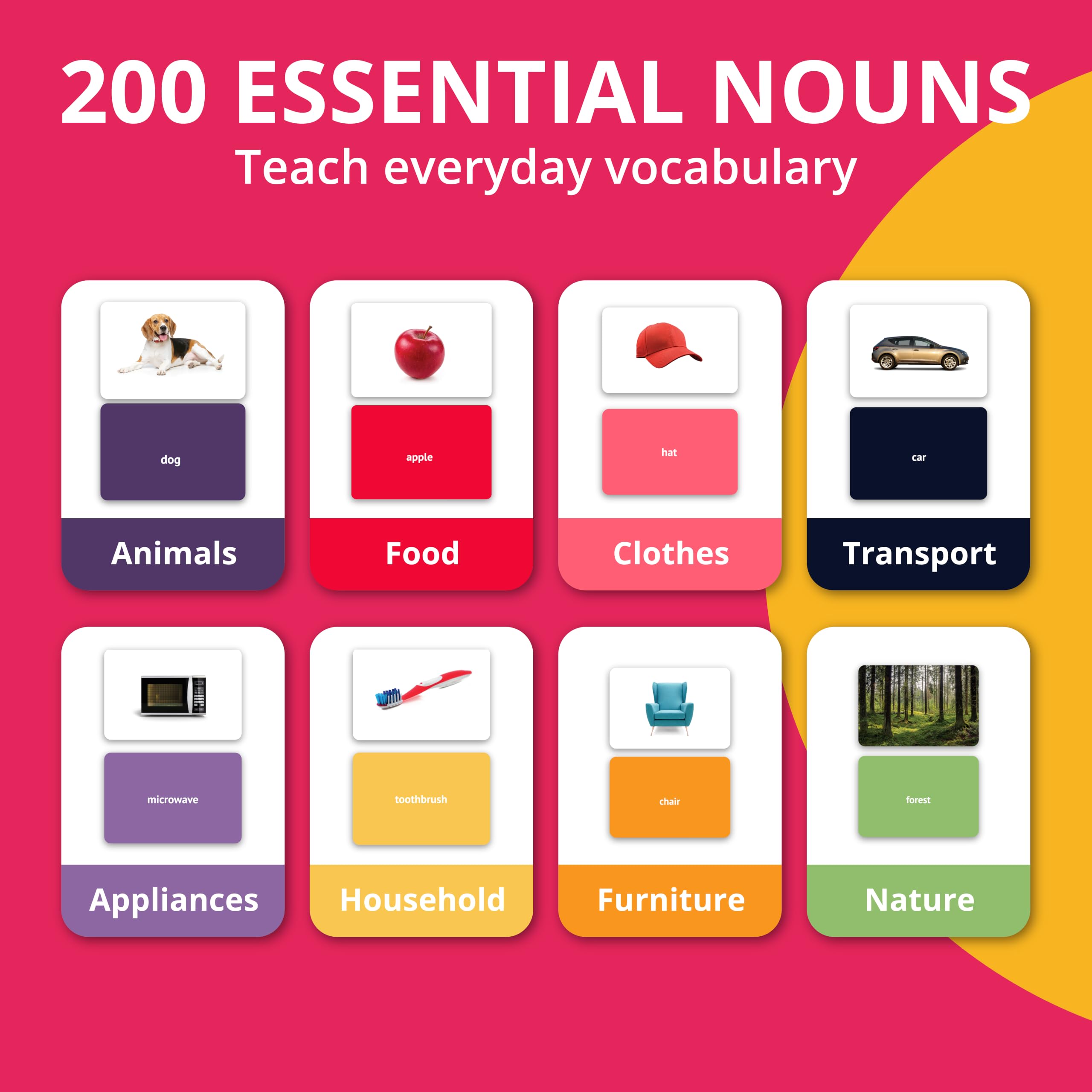 Noms Flash Cards. 200 Cartes Photo en Langue. Matériel d'Orthophonie, Matériel ESL.