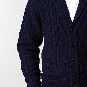 Mens Cable Knit Cardigan Sweater Shawl Collar Button Down