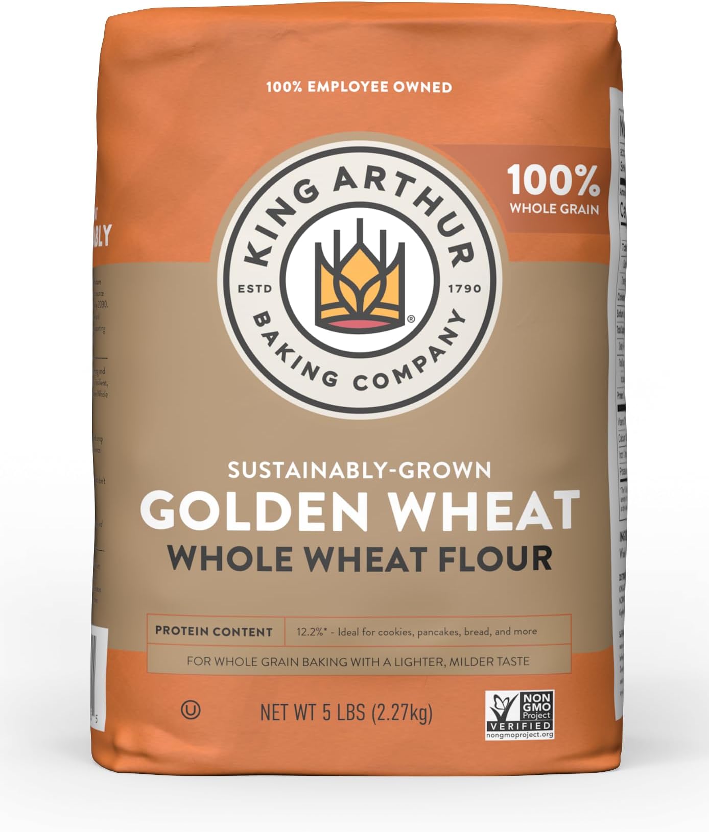 King Arthur, White Whole Wheat Flour, 100% Whole Grain, Non-GMO Project Verified, Certified Kosher, 5 Pounds
