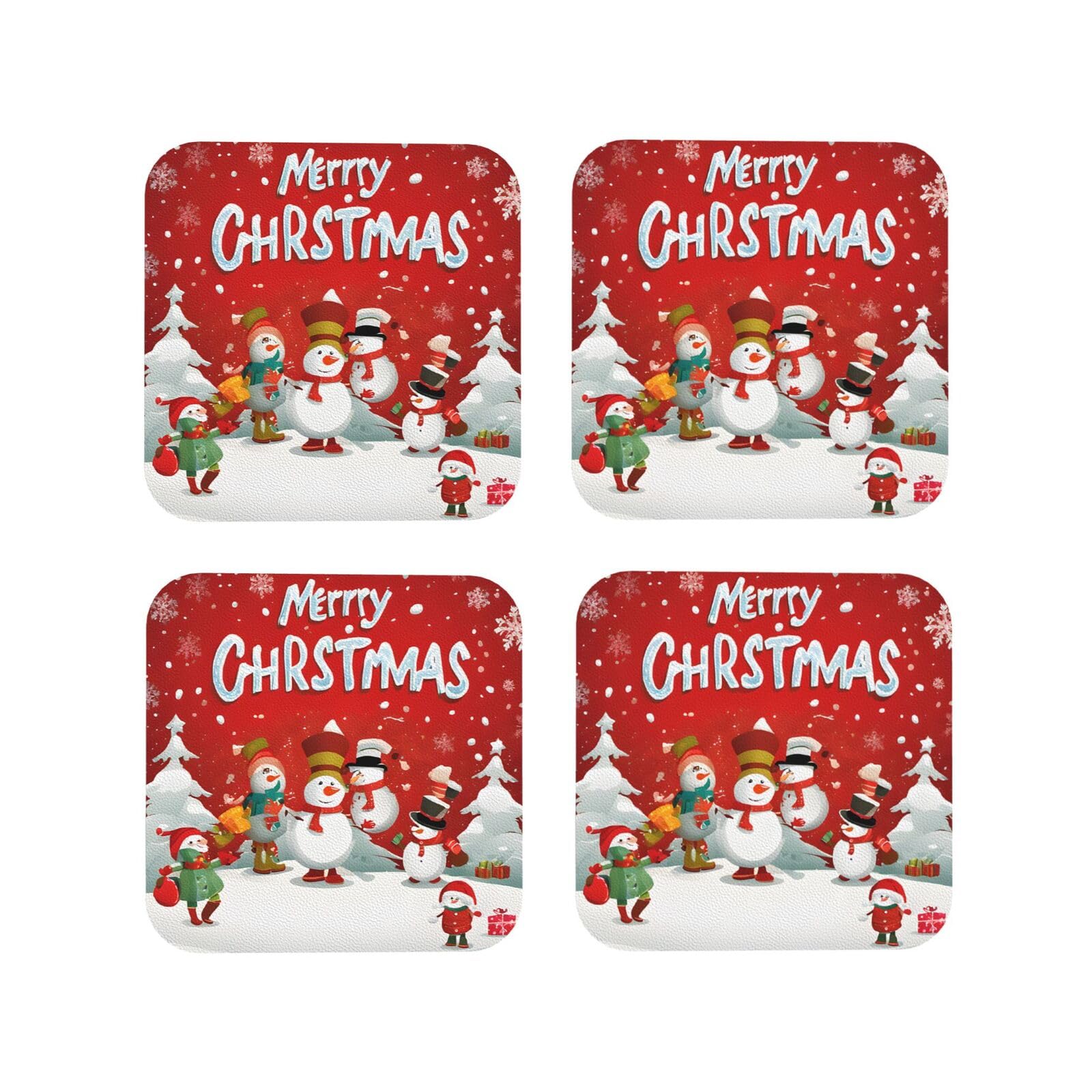 Lhfiohirg Square (Merry Christmas) Drink Coasters Set Of 4 Non-Slip Leather Coasters For Cups Mugs Glasses Tabletop Protection For Home Office Bar